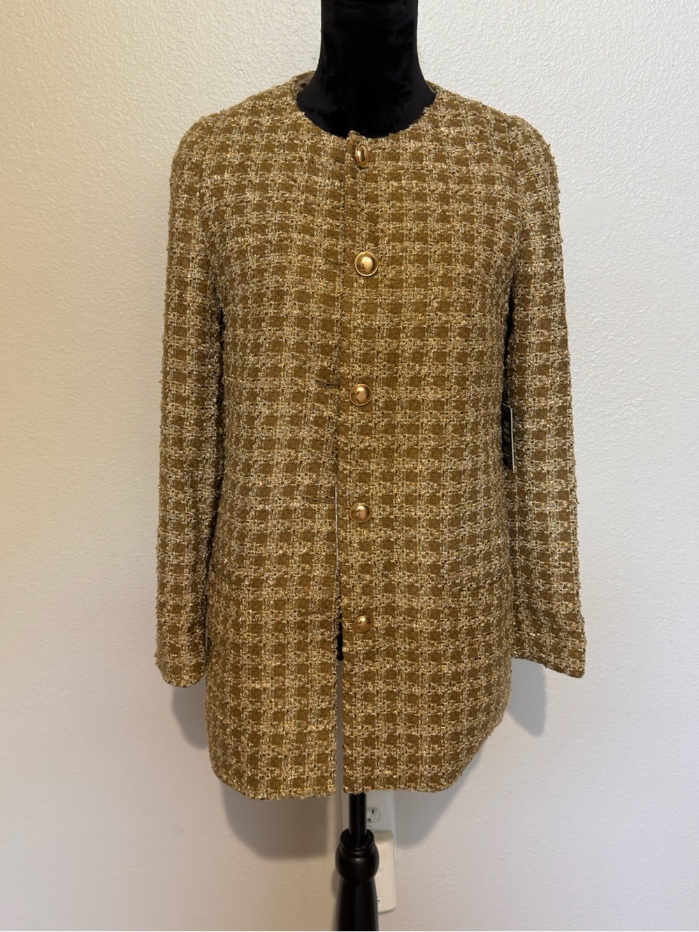 Express Classic Plaid Gold Blazer Jacket.